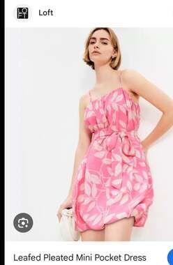 Loft Petites Leafed Pleated Mini Pocket Dress in Pink